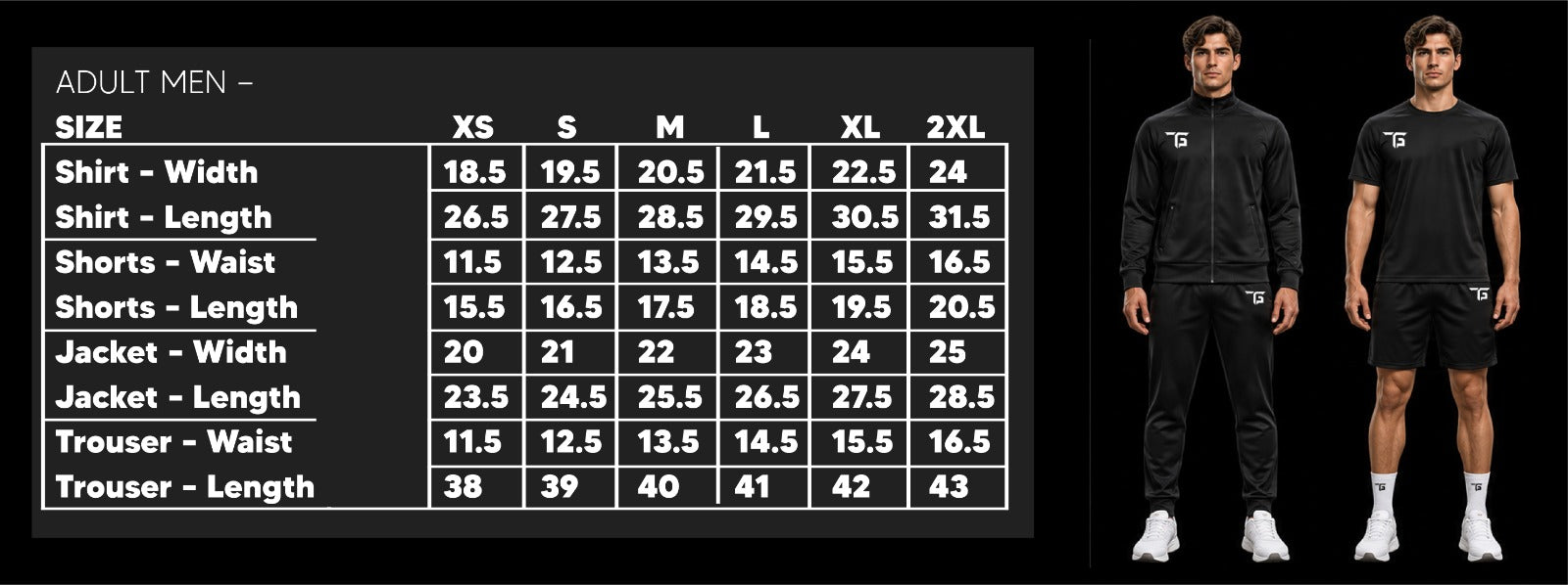 TGF Adult Men size chart