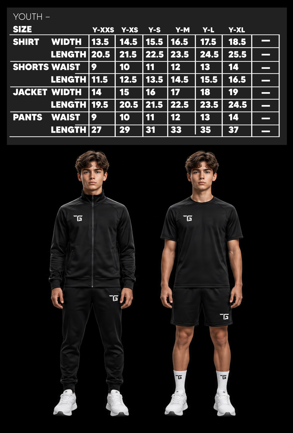 TGF Youth size chart mobile