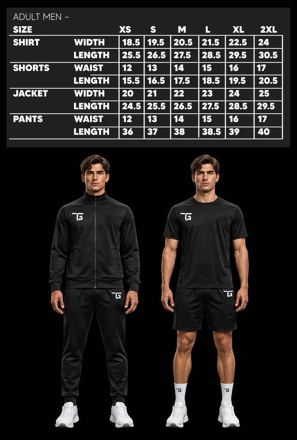 TGF Adult Men size chart mobile