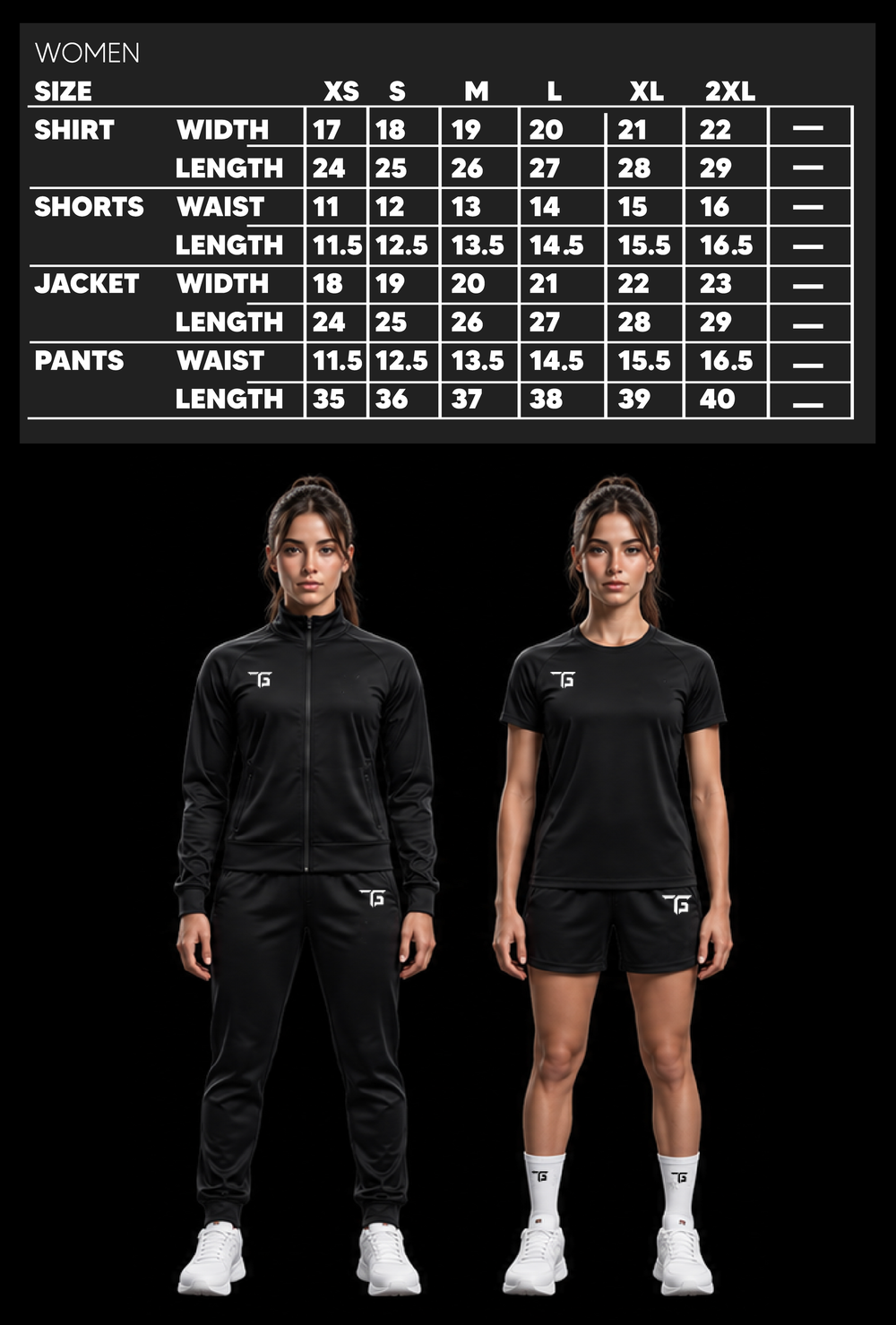 TGF Women size chart mobile